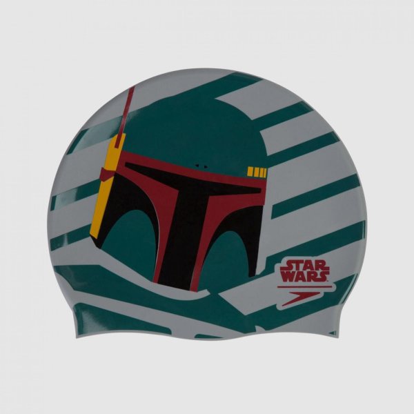 Шапочка Speedo BOBA FETT SLOGAN PRT CAP AU GREY/GREEN