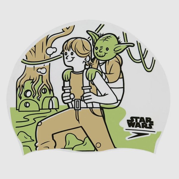 Шапочка Speedo STAR WARS SLOGAN PRT CAP JU WHITE/GREEN